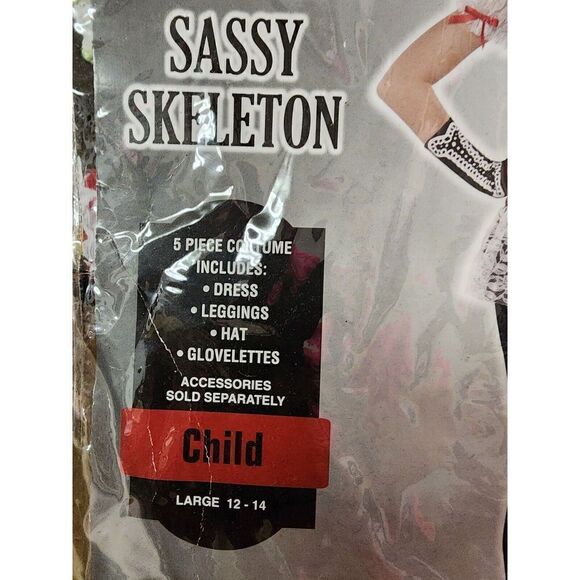 Sassy Skeleton Costume Sugar Skull Dia de Los Muertos Kids L 12-14 * Dress Only - Picture 4 of 5